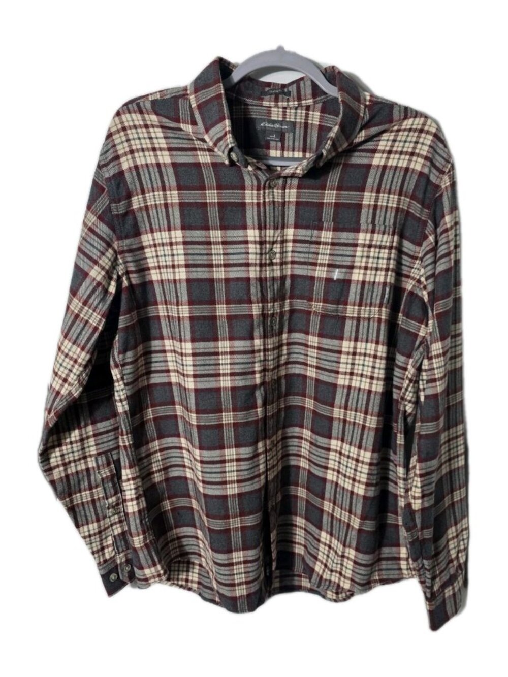 Eddie Bauer Flannel Shirt Mens Large Red Plaid Button Down Classic Fit. HL520